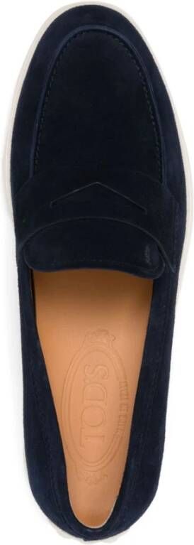 Tod's Blauwe platte Oxford-schoenen met Penny Slot