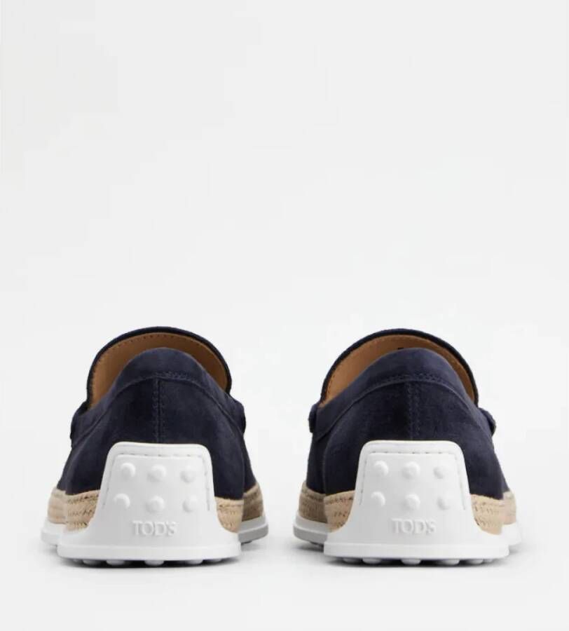 Tod's Blauwe Suède Instap Sandalen met Raffia Weving