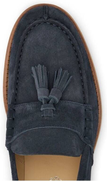 Tod's Blauwe Suède Loafers met Kwast Zool