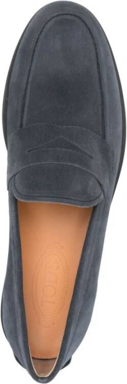 Tod's Blauwe Suède Penny Bar Platte Schoenen