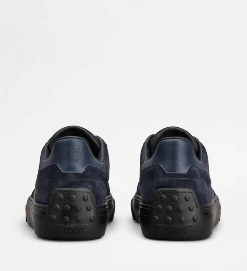 TOD'S Blauwe Suède Sneakers met Leren Inzetstukken Blauw Heren