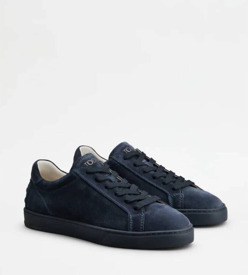TOD'S Blauwe Suede Sneakers met Minimalistisch Design Blue Heren