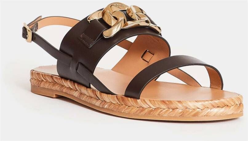 TOD'S Bruin Leren Ketting Sandalen Brown Dames