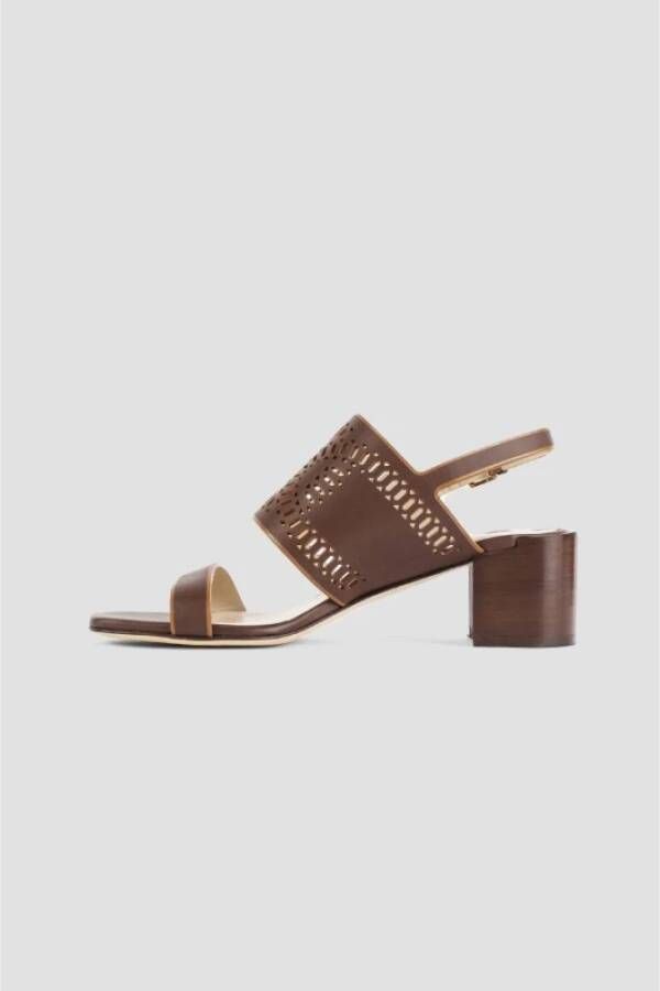 TOD'S Bruin leren sandalen met hak Brown Dames