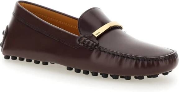 TOD'S Bruine leren loafers met logoplaquette Brown Dames