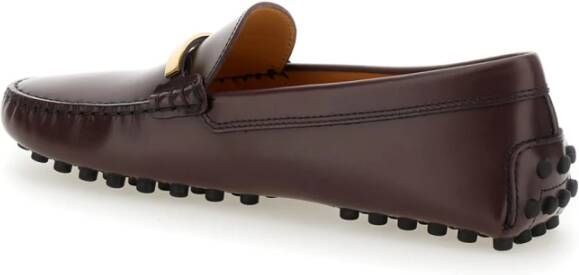 TOD'S Bruine leren loafers met logoplaquette Brown Dames