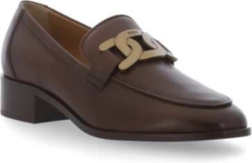 TOD'S Bruine leren loafers met metalen kettingdetail Brown Dames