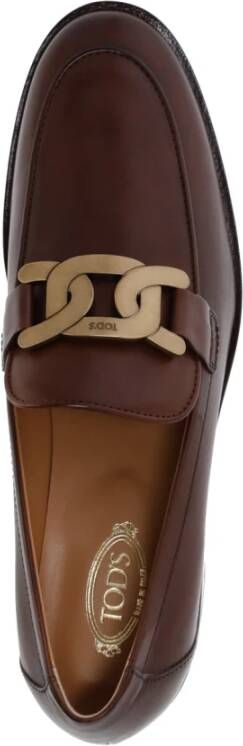 TOD'S Bruine leren loafers met metalen kettingdetail Brown Dames