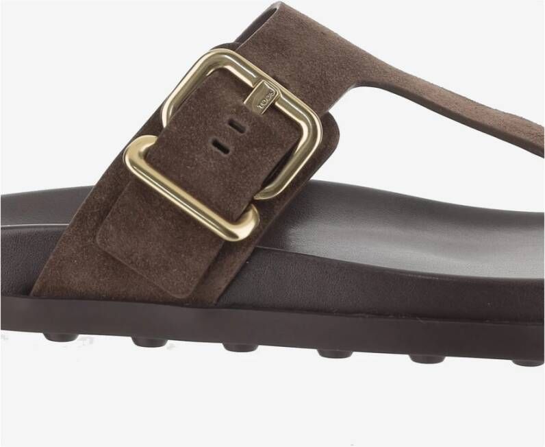 Tod's Bruine leren sandaal met metalen gesp