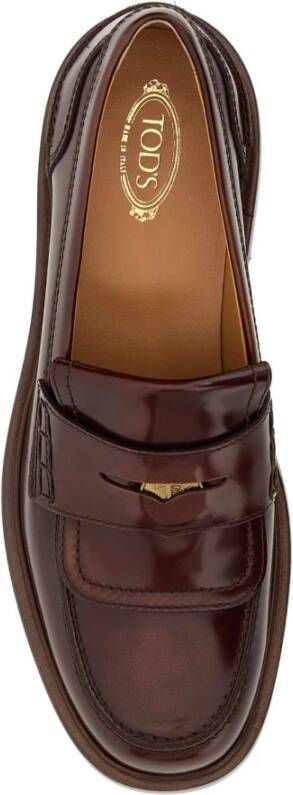 TOD'S Chocolade Leren Penny Loafers Brown Dames
