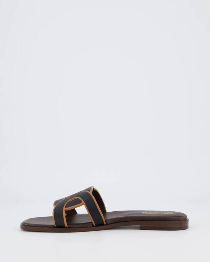 TOD'S Dames Leather Sandal Bruin Zwart Brown Dames