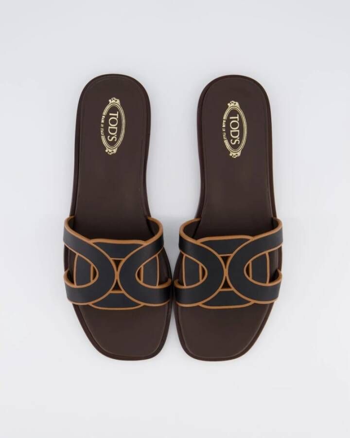 TOD'S Dames Leather Sandal Bruin Zwart Brown Dames