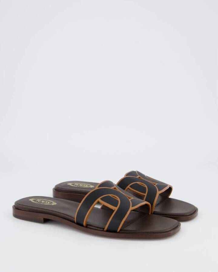 TOD'S Dames Leather Sandal Bruin Zwart Brown Dames