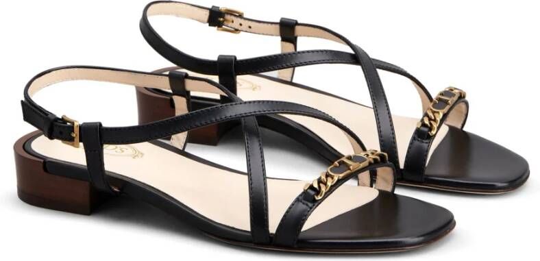 TOD'S Elegant T Chain Leren Sandalen Black Dames