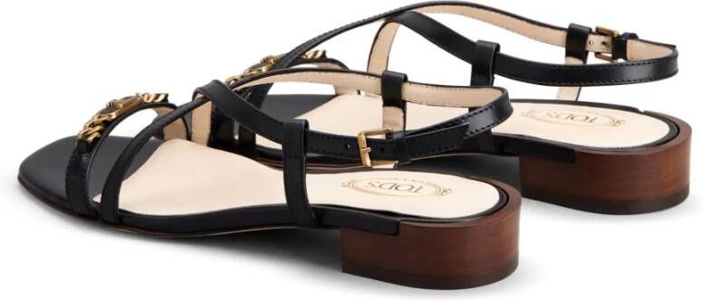 TOD'S Elegant T Chain Leren Sandalen Black Dames