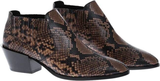 TOD'S Enkellaarsjes met Python Print en Schuine Hak Bruin Dames