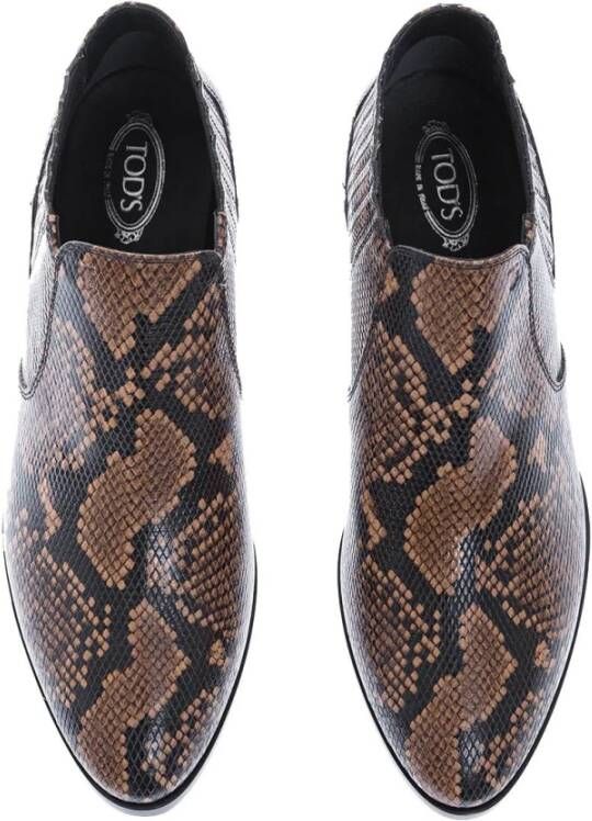 TOD'S Enkellaarsjes met Python Print en Schuine Hak Bruin Dames