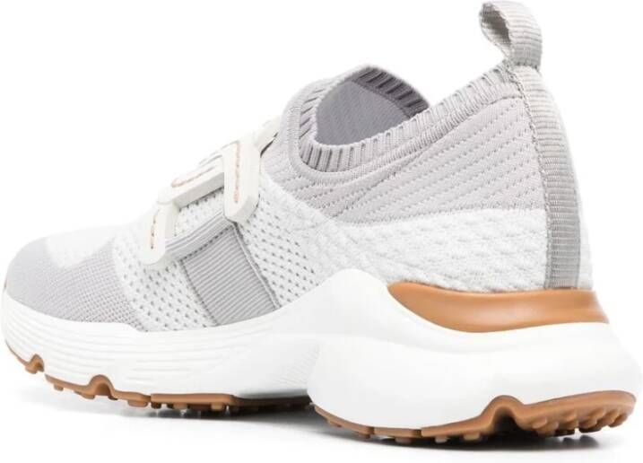 TOD'S Grijze Gebreide Sneakers met Leren Ketting Gray Dames