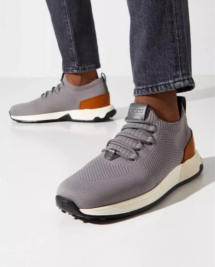 Tod's Grijze Mesh Sneakers Comfortabel Bruin Logo