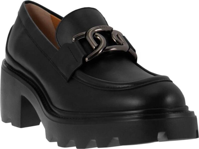 TOD'S Hoge leren instapper met metalen kettingband Black Dames