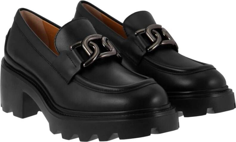 TOD'S Hoge leren instapper met metalen kettingband Black Dames