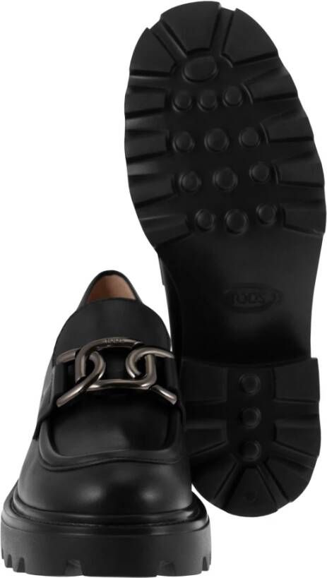 TOD'S Hoge leren instapper met metalen kettingband Black Dames