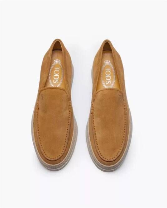 TOD'S Kameel Mocassin met Rubberen Zool en Touw Brown Dames