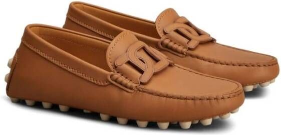 TOD'S Kameelbruine Leren Schoenen met Kettingmotief Brown Dames