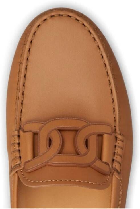 TOD'S Kameelbruine Leren Schoenen met Kettingmotief Brown Dames