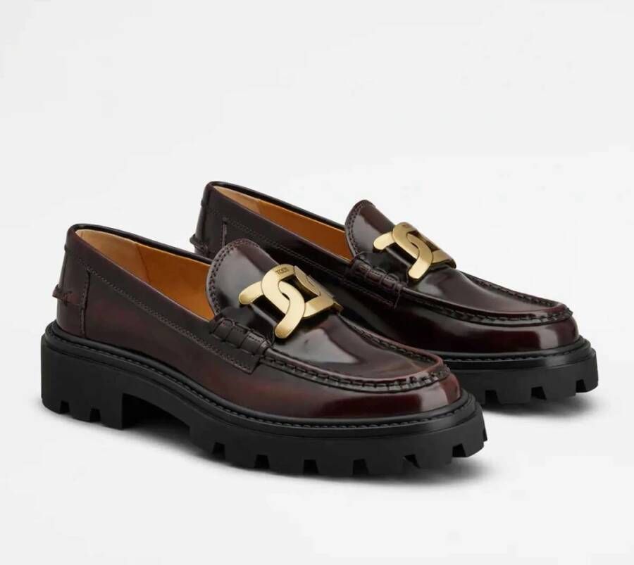 TOD'S Bruine Leren Loafers met Gouden Kettingdetail Brown Dames - Foto 2