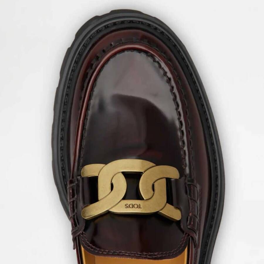 TOD'S Bruine Leren Loafers met Gouden Kettingdetail Brown Dames - Foto 3