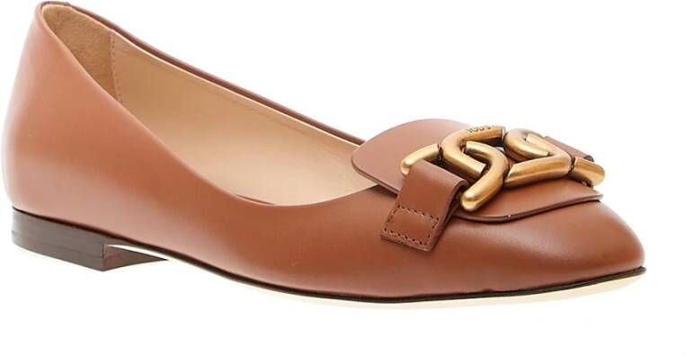 TOD'S Leren Ballerina met Gouden Gesp Brown Dames