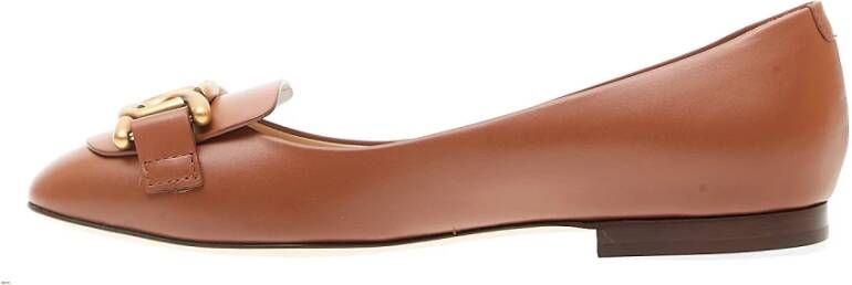 TOD'S Leren Ballerina met Gouden Gesp Brown Dames