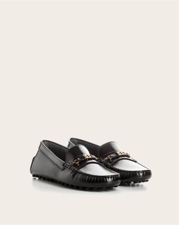 TOD'S Leren Loafers met Metalen Staaf Detail Black Dames