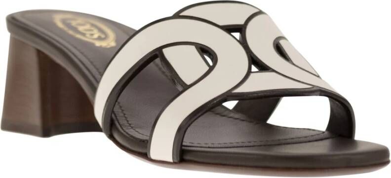 TOD'S Leren sandaal met hak en iconische kettingband White Dames
