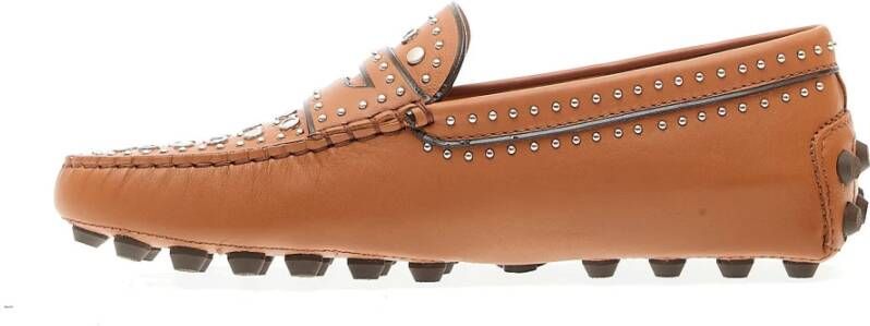 TOD'S Tan leren mocassins met stud detailing Brown Dames