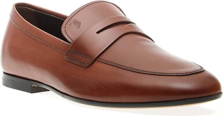 TOD'S Bruin Leren Loafers Stijlvolle Herenschoenen Brown Heren