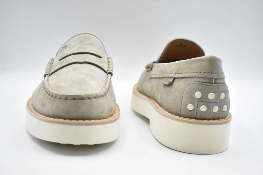 TOD'S Nubuck Mocassin Rubberen Zool Schoenen Gray Heren