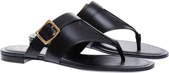 TOD'S Leren Platte Sandalen met Lus Zwart Dames