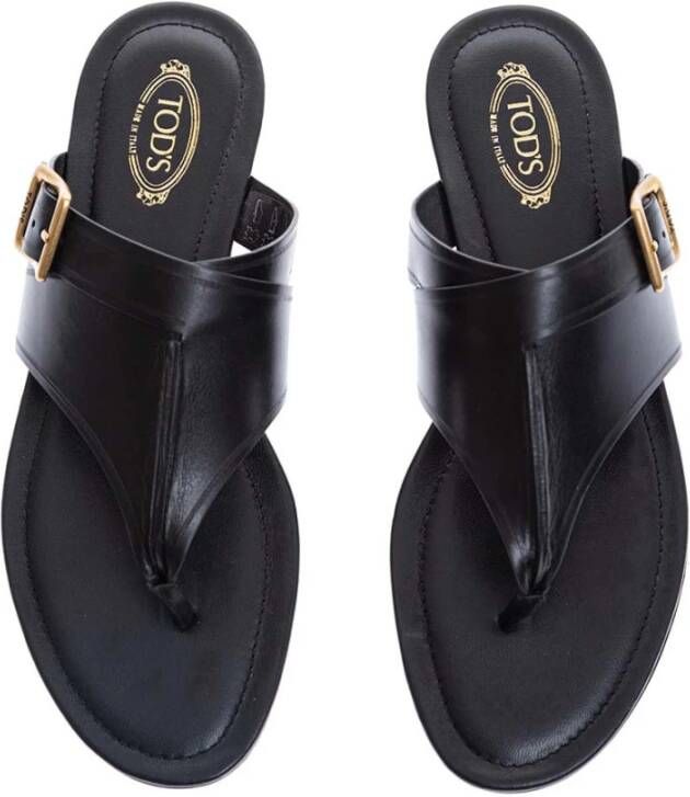 TOD'S Leren Platte Sandalen met Lus Zwart Dames