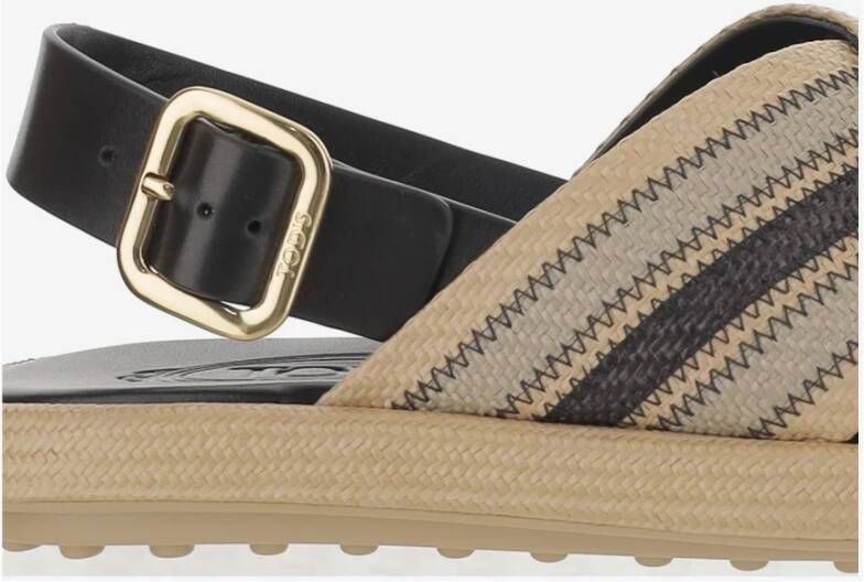 Tod's Raffia en lederen open teen sandaal