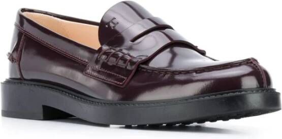 TOD'S Bordeaux Platte Schoenen met Leren Bovenwerk Brown Dames
