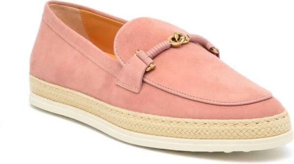 TOD'S Roze Suède Mocassin met Rubberen Zool Pink Dames