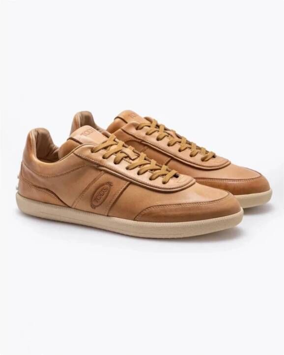 TOD'S Vintage Bruine Leren Sneakers Bruin Heren