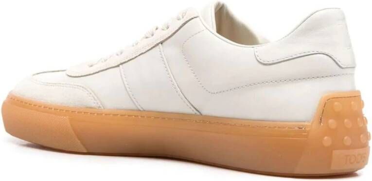 TOD'S Witte Leren Sneakers met Beige Inzetstukken Wit Heren