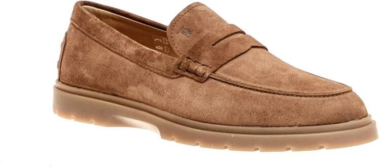 TOD'S Bruine Suède Loafers Moderne Stijl Brown Heren