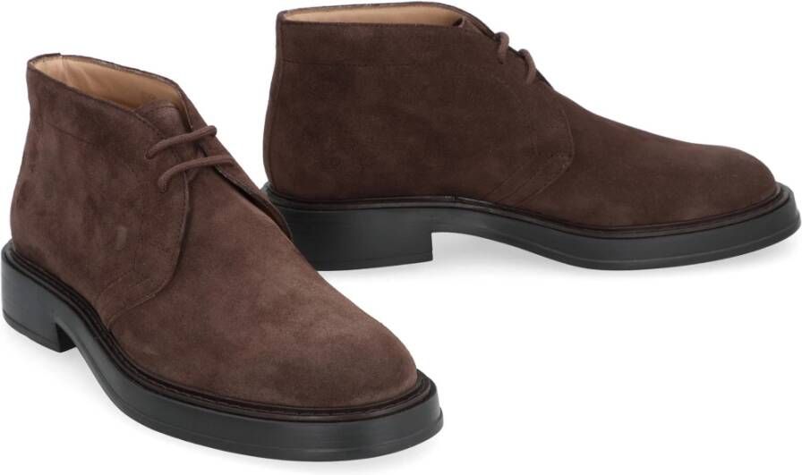 TOD'S Stijlvolle Suède Woestijnlaarzen met Rubberen Studs Brown Heren