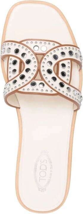 TOD'S Ivoorleren Slide Sandalen met Zilveren Studs White Dames