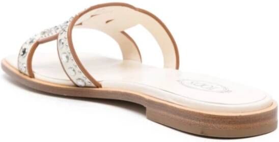TOD'S Ivoorleren Slide Sandalen met Zilveren Studs White Dames