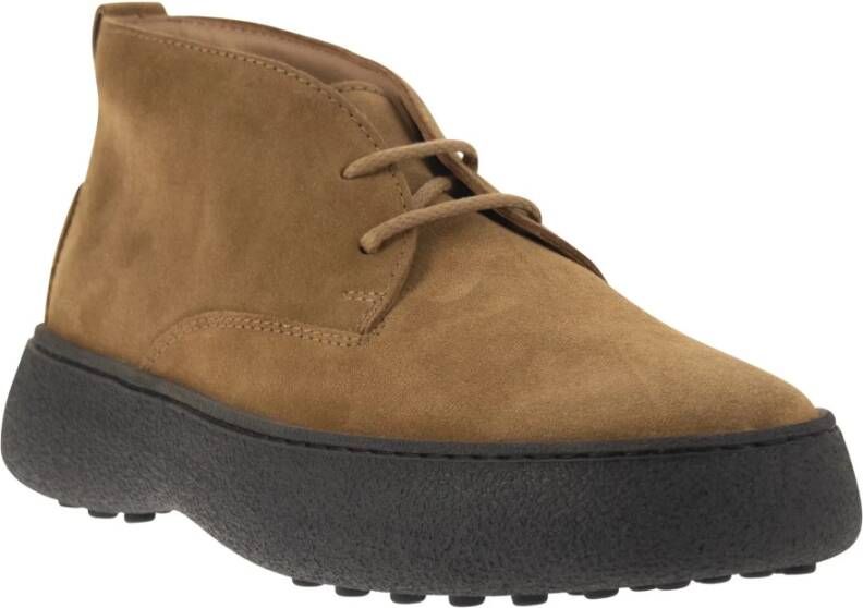 TOD'S Suede Enkellaarzen met Vintage Effect Brown Heren